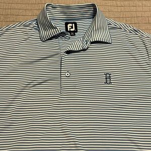 FootJoy FJ Mens Blue White Striped Large Golf Polo Shirt Short Sleeve Size Large